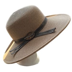 Cappelli Straworld Sun Hat Wide Brim Wooden Leaf Band Stylish Boho One Size - P